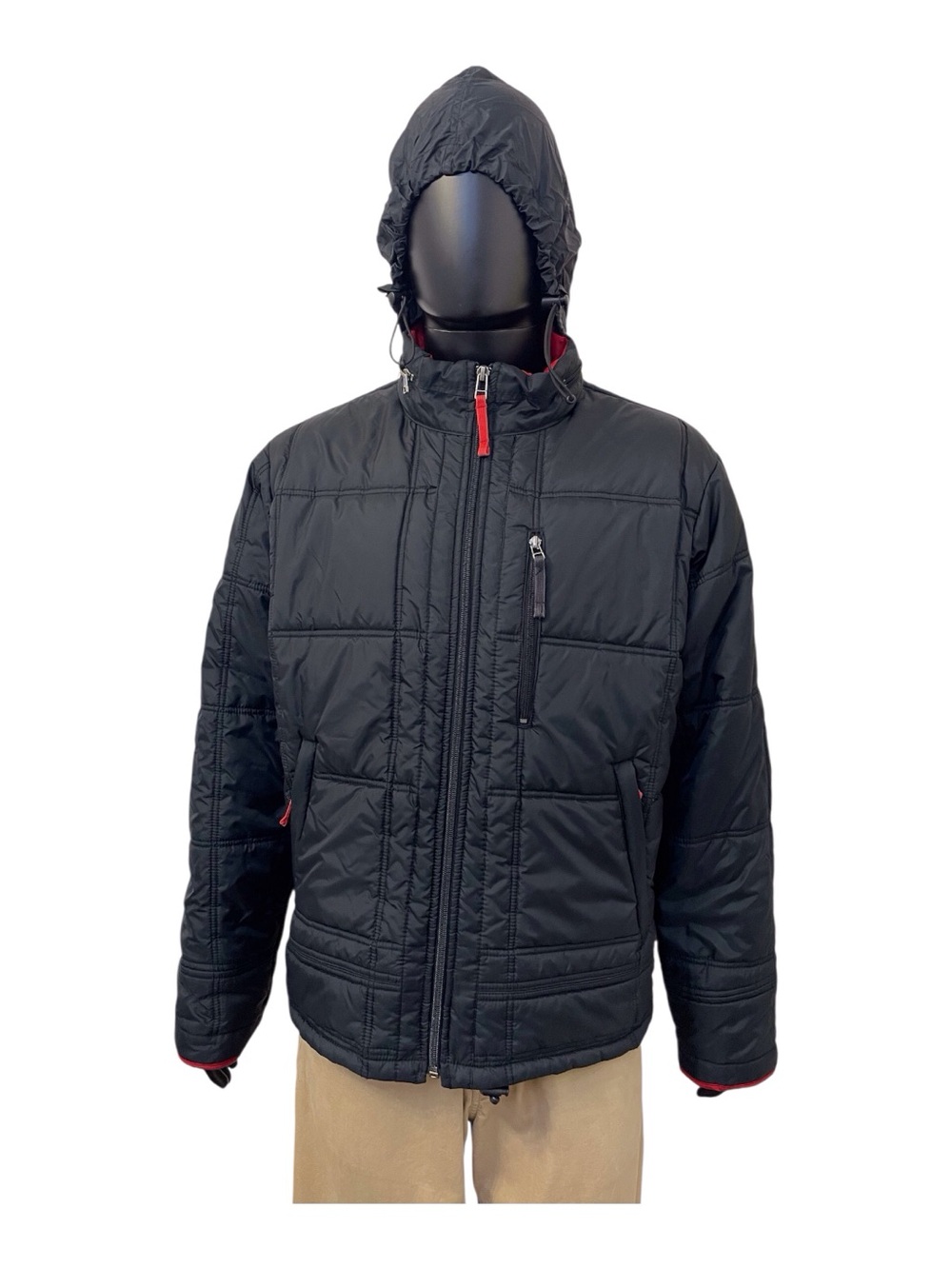 Nautica Black Quilted Puffer Jacket with Red Accents,L - Picture 5 of 14